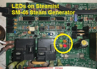 Guide to the LEDs on a Steamist SM-46 or SM-49 Steam Generator (C) InspectApedia.com jtskiguy 