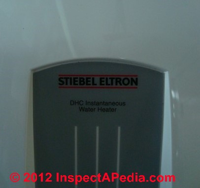 Steibel tankless water heater © D Friedman at InspectApedia.com