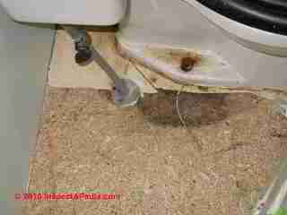 Toilet leak leads to flooring damage and need for repair (C) InspectApedia.com DJF
