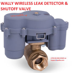 Wally Wireless leak detector & automatic shutoff valve cited & discussed at Inspectapedia.com