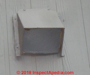 Gas fired water heater vented horizontally through a dryer vent with a painted screen (C) InspectAPedia.com