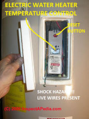 Electric hot water temperature control thermostat (C) Daniel Friedman at InspectApedia.com