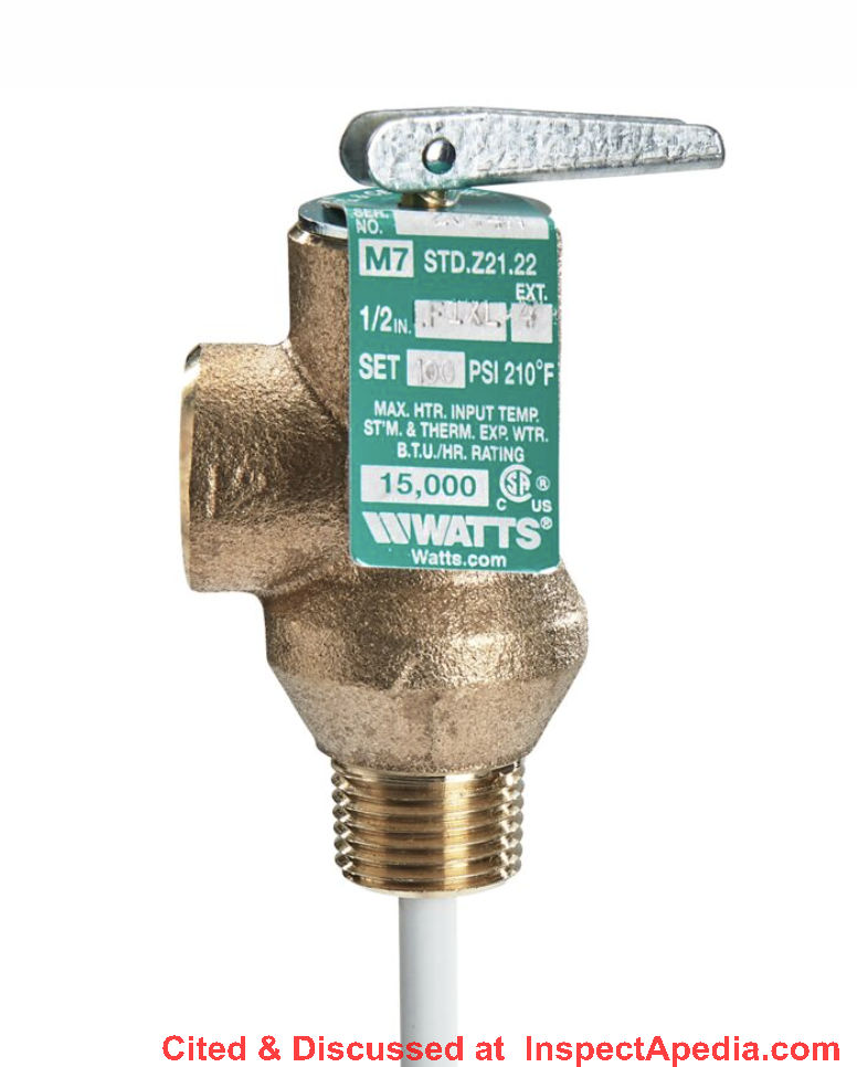 Watts Series LF1L, LF1XL, LF10L and LF100XL TPR VALVE at InspectApedia.com