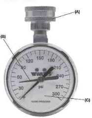 Watts # 276H30 water pressure test guage with pressure holding indicator - media.wattswater.com/1910594.pdf
