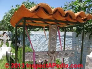 Clay tile roof secured by nothing but gravity (C) Daniel Friedman