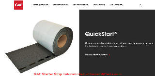 GAF QuickStart asphalt shingle starter strip excerpted from the GAF installation tutorial cited in detail at InspectApedia.com