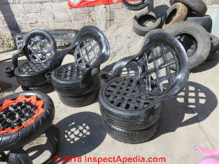 Recycled tires converted to lawn furniture, Huasca Hidalgo, Mexico (C) Daniel Friedman at InspectApedia.com