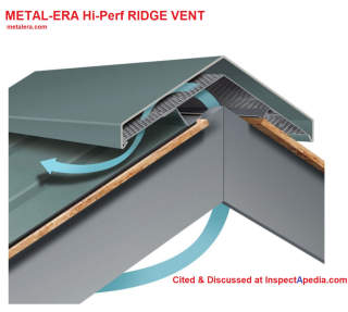 Metal-Era ridge vent for standing seam metal roofs, cited & discussed at Inspectapedia.com