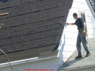 Drip edge being installed on a re-roof job (C) InspectApedia.com Daniel Friedman