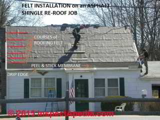 White roof drip edge along the eaves and gable end during a re-roof job. (C) Daniel Friedman