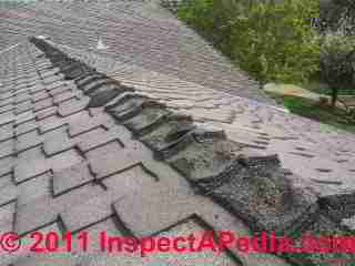 Failing ridge cap shingles (C) D Friedman G Stewart