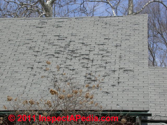 Causes & effects of the loss of protective mineral granules from asphalt roof shingles or roll