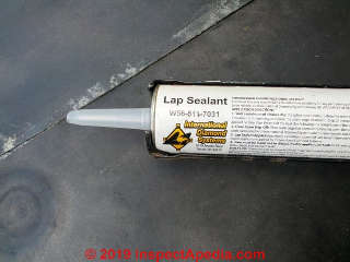 Apply rubber roof EPDM lap sealant to the repair edges (C) DanieL Friedman at InspectApedia.com
