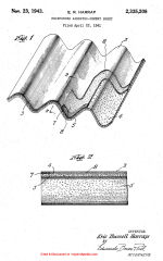 Russell 1940 patent for asbestos cement corrugated roof or siding panels cited & discussed at InspectApedia.com