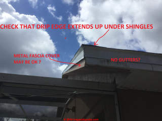 Roof drip edge installation details need further investigation (C) InspectApedia.com Dana