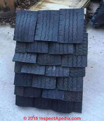 Curling rubber roof shiingles made cut from tyres -(C) InspectApedia.com JS