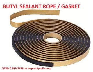 Butyl sealant rope gasket used with PVC septic tank risers - cited & discussed at InspectApedia.com