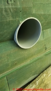 Cinderella air inlet pipe ready to be sealed at the exterior wall. - (C) Daniel Friedman at InspectApedia.com