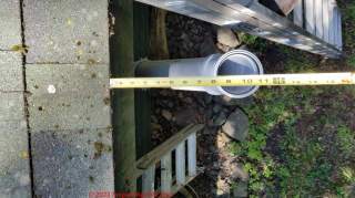 Measure the distance from Cinderella chimney vent to the building roof edge - (C) Daniel Friedman at InspectApedia.com