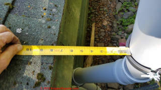 Measure distance from chimney clamp to fascia board to get length for chimney brace rod  - (C) Daniel Friedman at InspectApedia.com