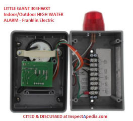 Little Giant 303HWXT High Water Alarm from Franklin Elecdtric, cited & discussed at InspectApedia.com