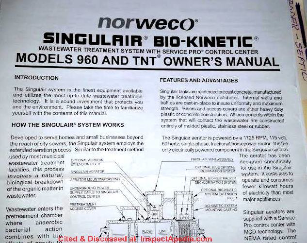 Singular Bio-Kinetic Model 960 Owner's Manual cited & discussed at InspectApedia.com