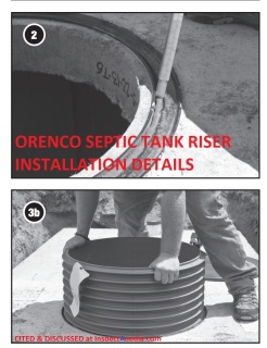 Orenco PVC septic tank riser on concrete septic tank - cited & discussed at InspectApedia.com