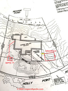 Septic drainfield distance to proposed garage - (C) InspectApedia.com Duff