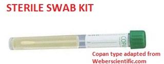 Copan sterile swab example, used for sewage contamination test at InspectApedia.com