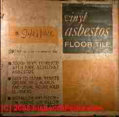 Packaging information for asbestos floor tiles