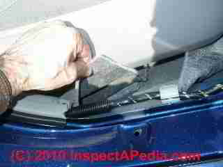 Checking car carpeting for moisture (C) Daniel Friedman