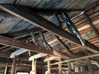 Antique roof framing reinforcement needed (C) InspectApedia.com Andy G