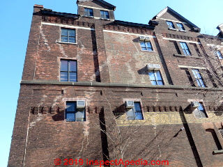 Diagonal crack repairs and reconstruction of a brick structure in Brooklyn  NY (C) Daniel Friedman at InspectApedia.com