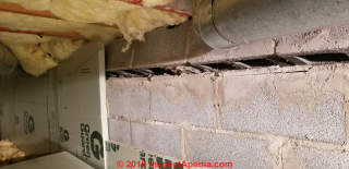 Severely buckled foundation wall seen from the crawl space (C) InspectApecia.com lash