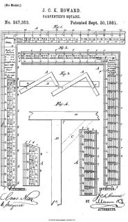 Howards Carpenters Square US Patent 247353 September 20 1881 cited and discussed at InspectApedia.com