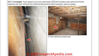 Foundation shearing from hydrostatic ground forces shifted the wall (C) InspectApedia.com  Peter