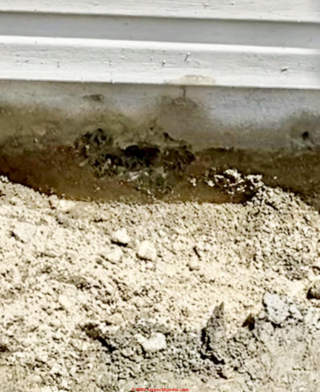 Hole in new foundation coating (C) InspectApedia.com Sher