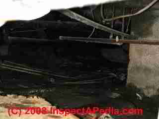 Wet crawl space unsafe to enter © Daniel Friedman at InspectApedia.com