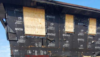 Esclad fiberboard building sheathing asbestos? (C) InspectApedia.com Si