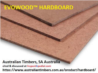 EvoWood hardboard from Australian Timbers cited & discussed at InspectApedia.com