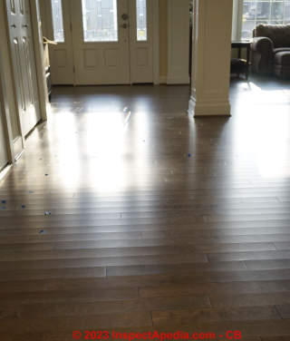 Hardwood floor, improperly-installed, cupped (C) InspectApedia.com CB