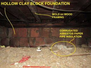 Clay block tile foundation in a New York home (C) InspectApedia.com Kahn DovBer