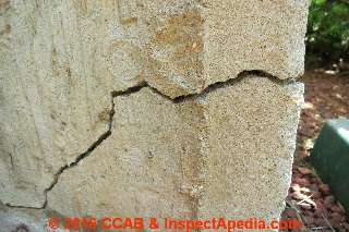 Iron suffide pyrrhotite cracks in a Connecticut Founation  (C) CCAB & Inspectapedia.com