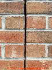 Control joint in a brick wall, James McGowan Kingston NY © Daniel Friedman at InspectApedia.com