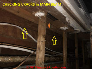 Checking cracks in main floor beam (C) InspectApedia.com Haithem