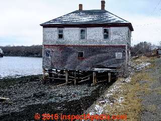 Piers in tidal waters in Maine © Daniel Friedman at InspectApedia.com