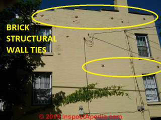 Wall ties for structural brick wall (C) InspectApedia.com