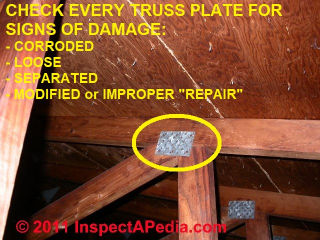 Roof truss plate © D Friedman at InspectApedia.com 