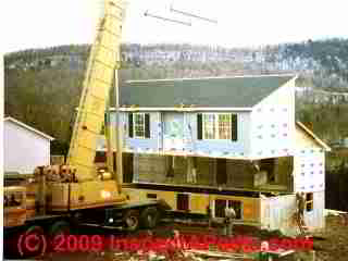 Modular home during set process © Daniel Friedman at InspectApedia.com