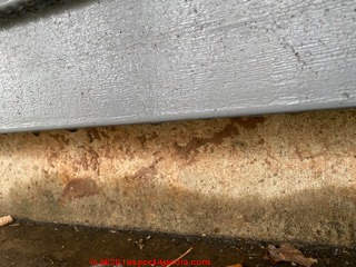 Red mud or maybe termite tubes ? on a foundation in Connecticut (C) InspectApedia.com ML